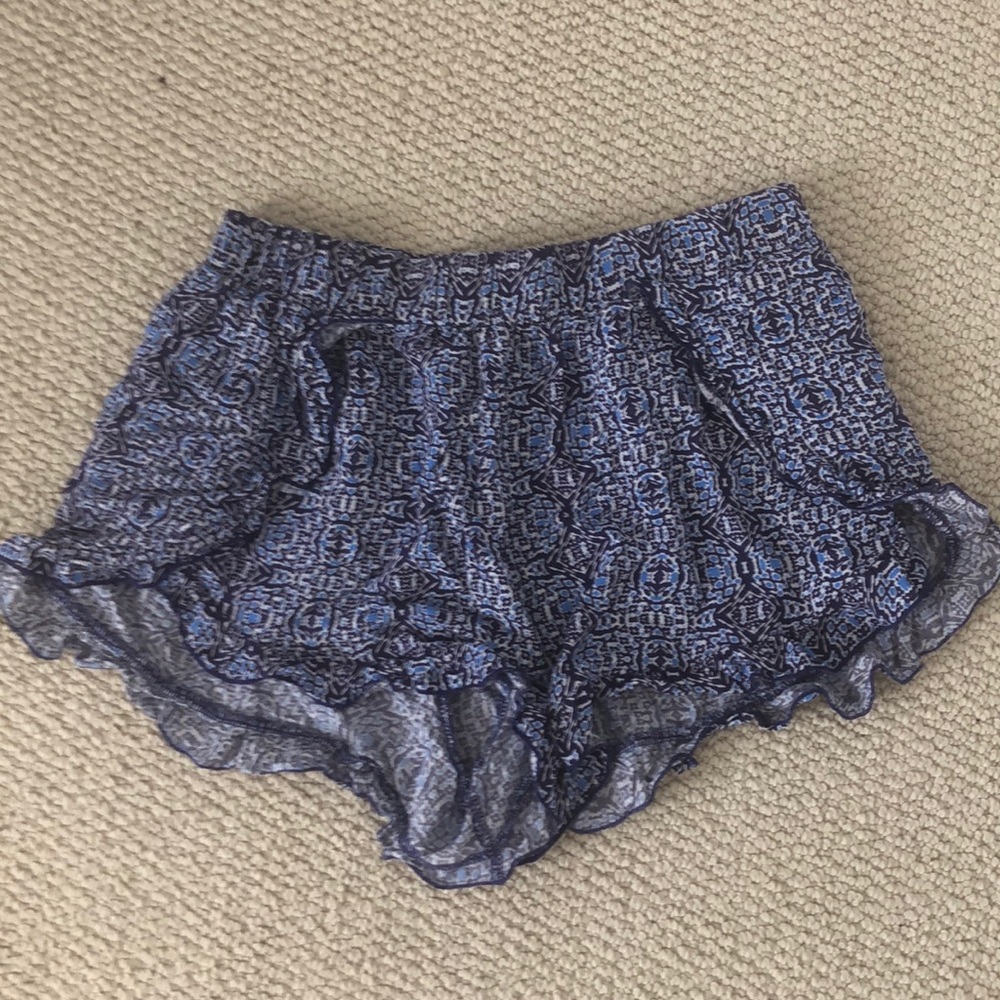 Lily White Blue Soft Shorts Ruffle Hem